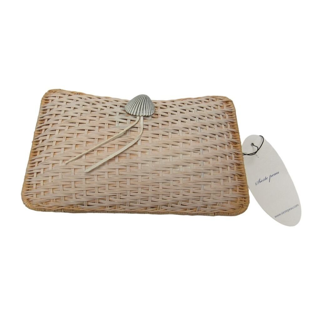 NEW Sieste Peau Cream Abaca Clutch Purse Bag